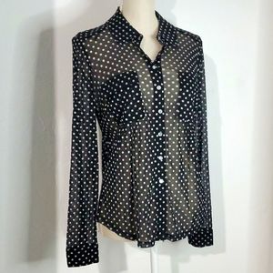 INC Black & White Polka dot LS Blouse